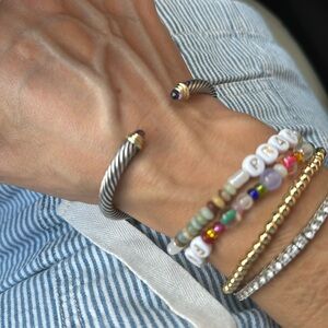 David Yurman Gold, Silver & Amethyst 5mm Cable Bracelet